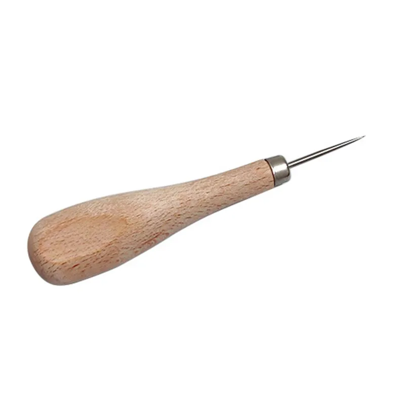 1PC Leather Craft Awl Tool Hole Maker Wooden Handle Sewing Stitching Punching