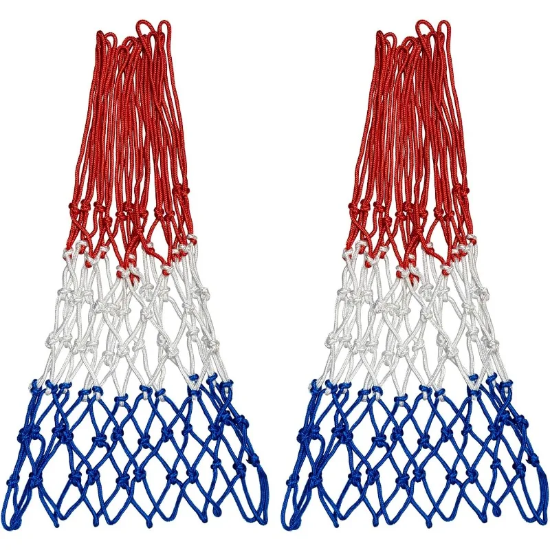 

Sanung 2 Pack Heavy Basketball Net Rainproof Sunscreen, Red White Blue Bold Polyester Braided Rope, 12 Loops for Indoor Outdoor