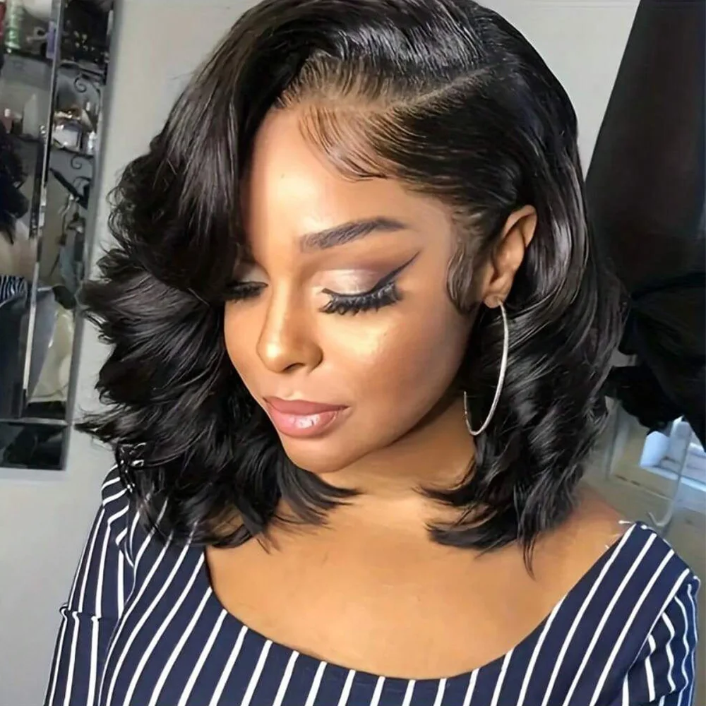 

Бесклеевые парики Body Wave Bob 5x5 Прозрачный парик фронтальной части шнурка 100% парик человеческих волос Натуральные волнистые короткие парики боб для чернокожих женщин