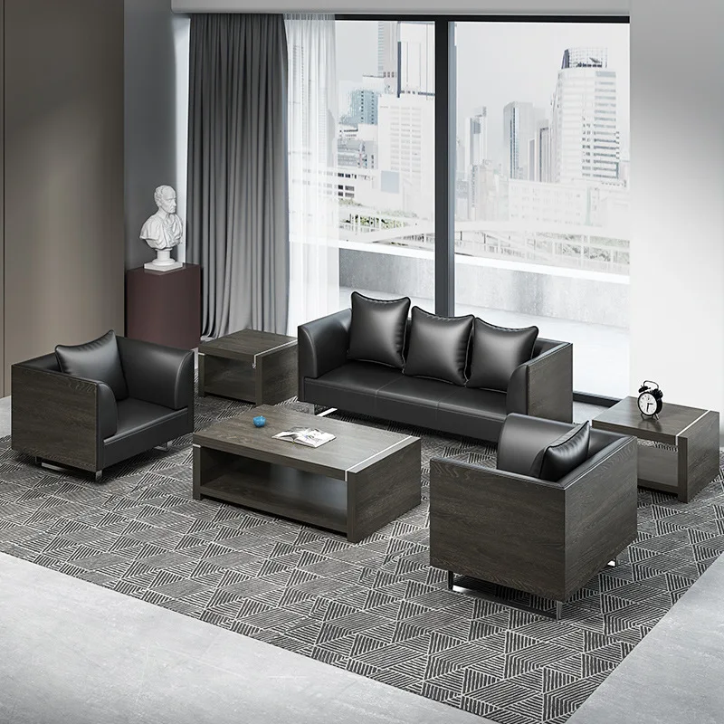 

Modern Leather Office Sofa with Coffee Table Set for Reception Leisure Business Meetings for Apartment Living Room