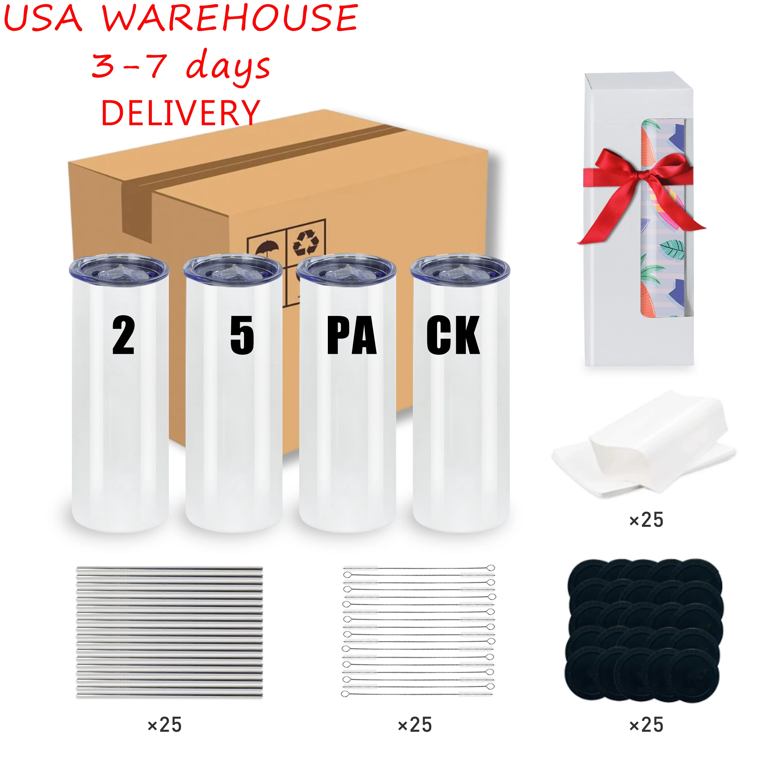 

25pack US warehouse bulk 20oz 30oz Stainless Steel heat Printing Tumbler Double Wall Insulated straight Sublimation Tumbler