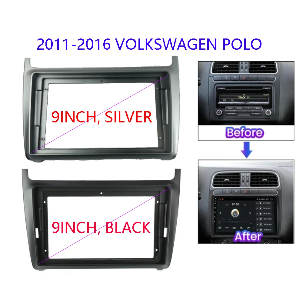 Marco embellecedor de radio de coche de 9 pulgadas para VW Volkswagen POLO Sedán 2008-2020, panel estéreo, embellecedor de instalación en el salpicadero, accesorio para GPS y DVD