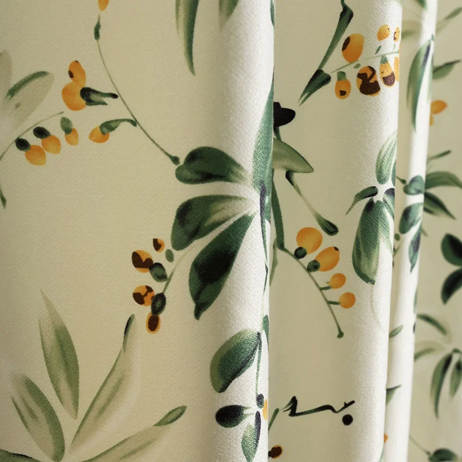 American Country Cotton Linen Insulation Fabric Shade Curtains For Living Room Green Leaves Floral Window Screen Bedroom Drapes