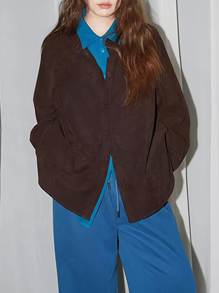 

Женский кардиган на раннюю весну, кофейного цвета, с эффектом двухслойности, в корейском стиле, свободного кроя