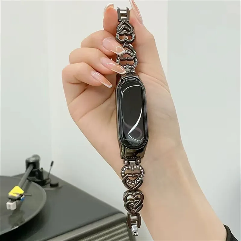 Band For Xiaomi Mi Band 7 6 5 4 3 Stainless Steel Metal Bracelet Bling Diamond Watchbands Replacement Strap For Xiaomi MI Band 6