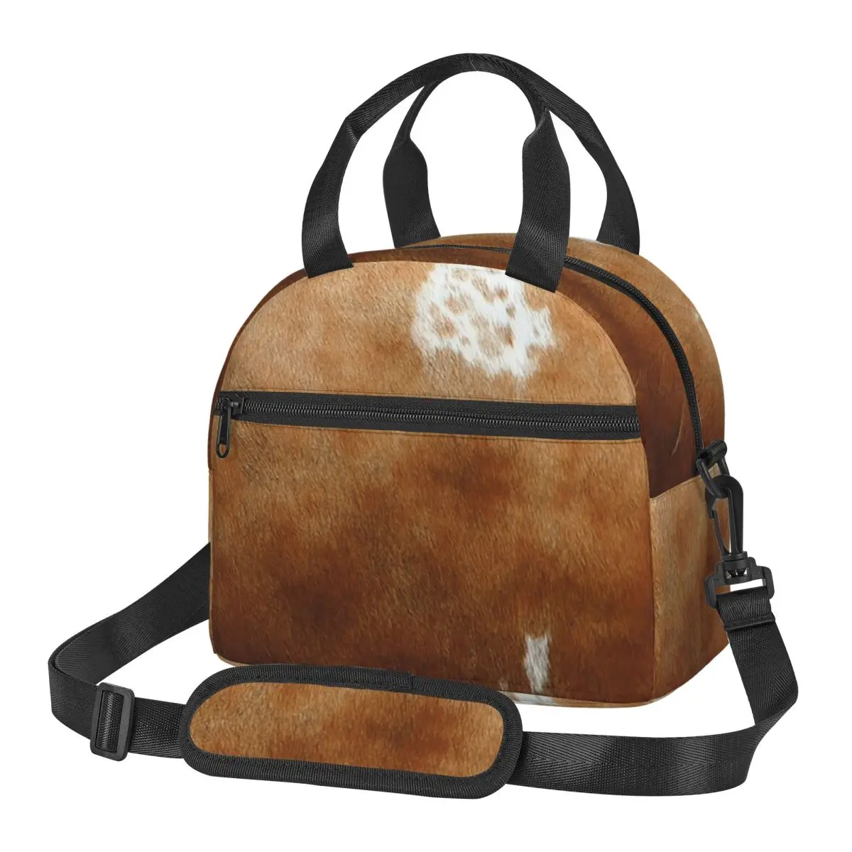 Stylish Cow Fur Cowhide Texture Cow Skin Lunch Bags Insulated Bento Box Lunch Tote Picnic Bags Cooler Bag for Woman Children