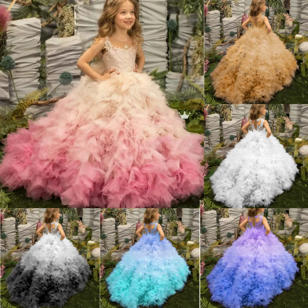 

Luxury Color Flower Girl Dress Girl Princess Wedding Dresses Lace Puffy Cute Girls Birthday Gowns Party Little Baby Gown