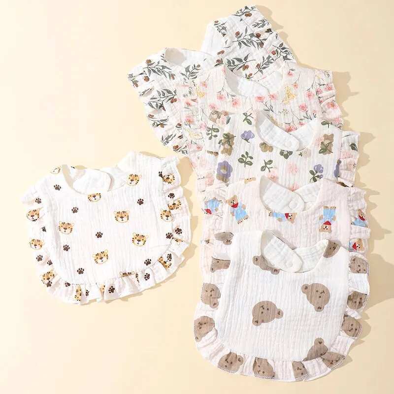 3pcs Baby Saliva Towel Infants Feeding Drool Bib Ruffle Floral Soft Cotton Burp Cloth for Newborn Kids Bibs with Ruffle