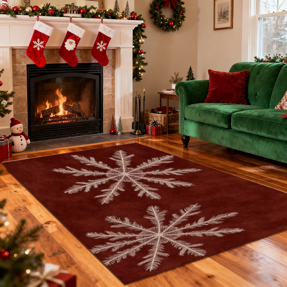 1pc Red Snowflake Christmas Area Rug, Suitable for Under Bed & Outdoor Use, Machine Washable, Large Sizes Available