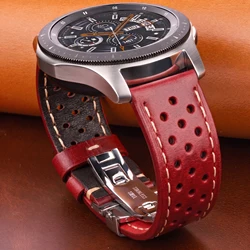 Pulseira de couro genuíno para relógio Samsung Galaxy, pulseira vintage, fecho de implantação, pulseira de couro, 3, 4, 20mm, 22mm, 24mm