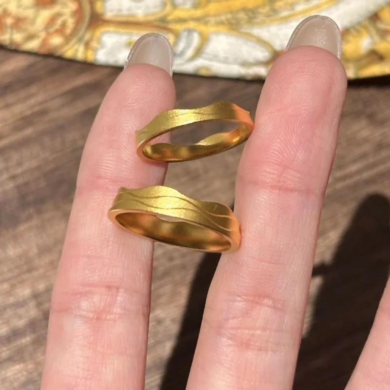 

[Eachother Alliance] Retro Gold Wavy Plain Ring Open Ring Women's Light Luxury Niche Couple Ring Index Finger Ring