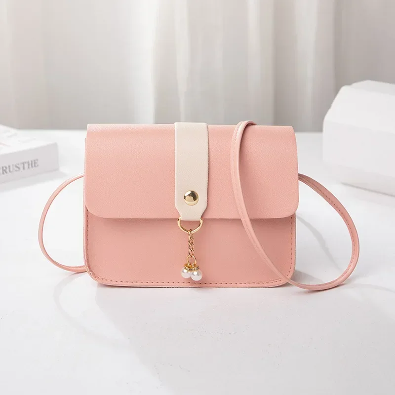 2024 Small Fresh Women\'s Bag Versatile Summer Women\'s Bag Contrast Small Square Bag Pearl Pendant Bag Crossbody Bag