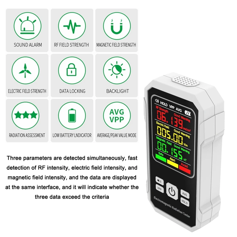 T36C  Electromagnetic Radiation Detector Electric Magnetic Field Tester Meter RF Strength Detection Device With Sound Alarm