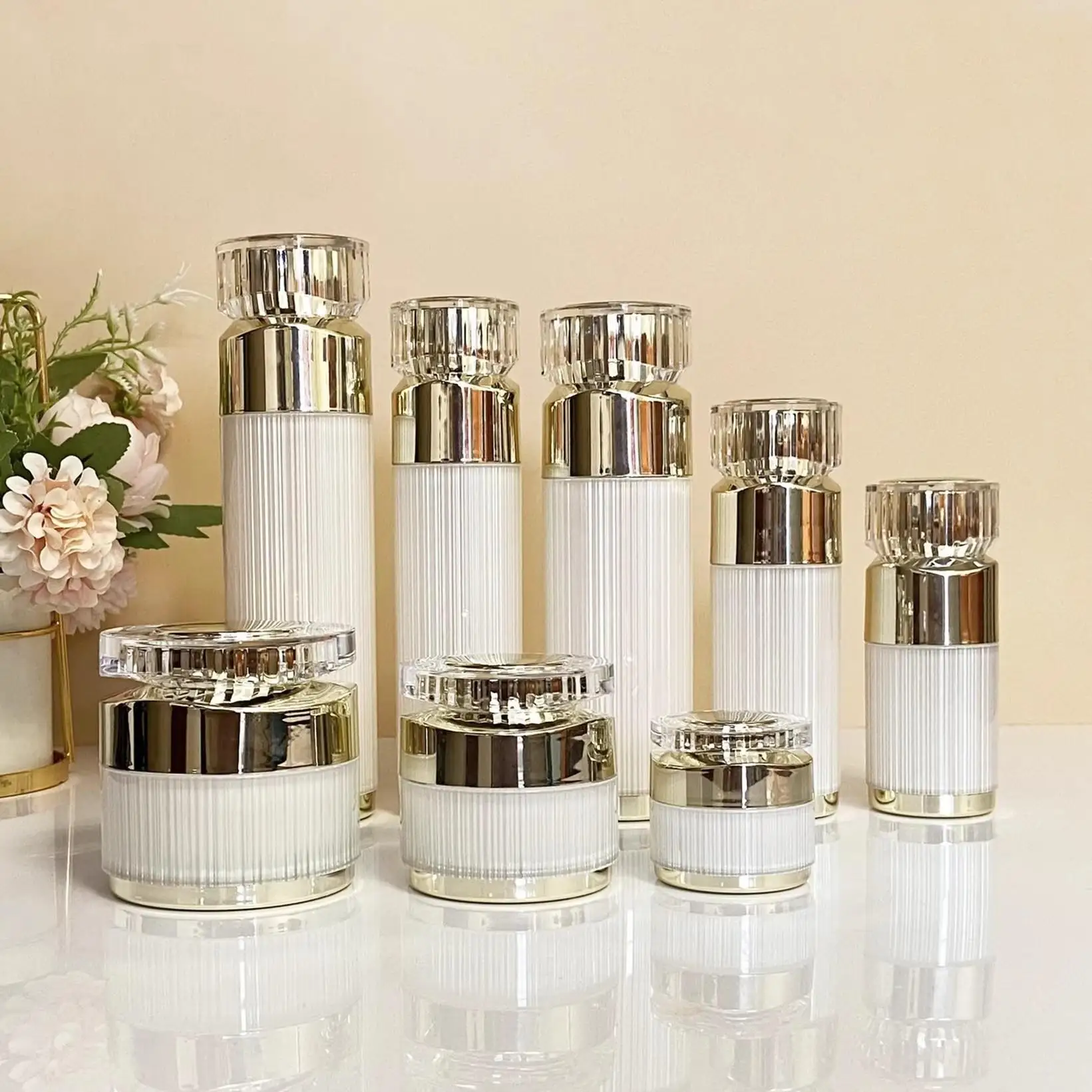 Empty Refillable Bottles High Quality 30/50/100ml Pearl White Acrylic Jar Cosmetic Bottle Portable Cream Lotion Jar Pump Bottle