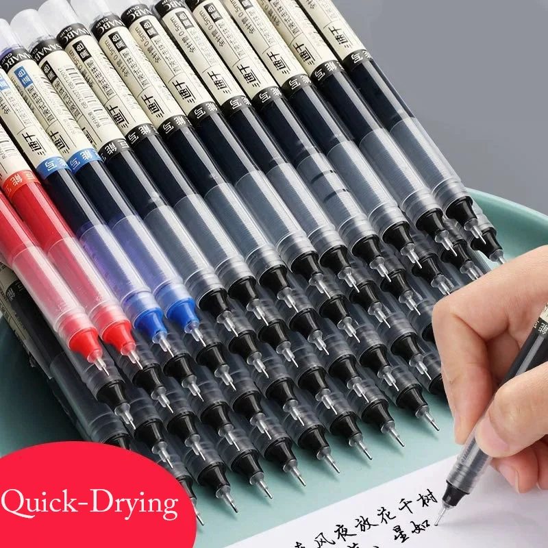 

Straight Liquid Ballpoint Pen 0.5 High-Capacity Financial Pen Examination Quick-Drying Black Red Blue Needle Tip 6pcs