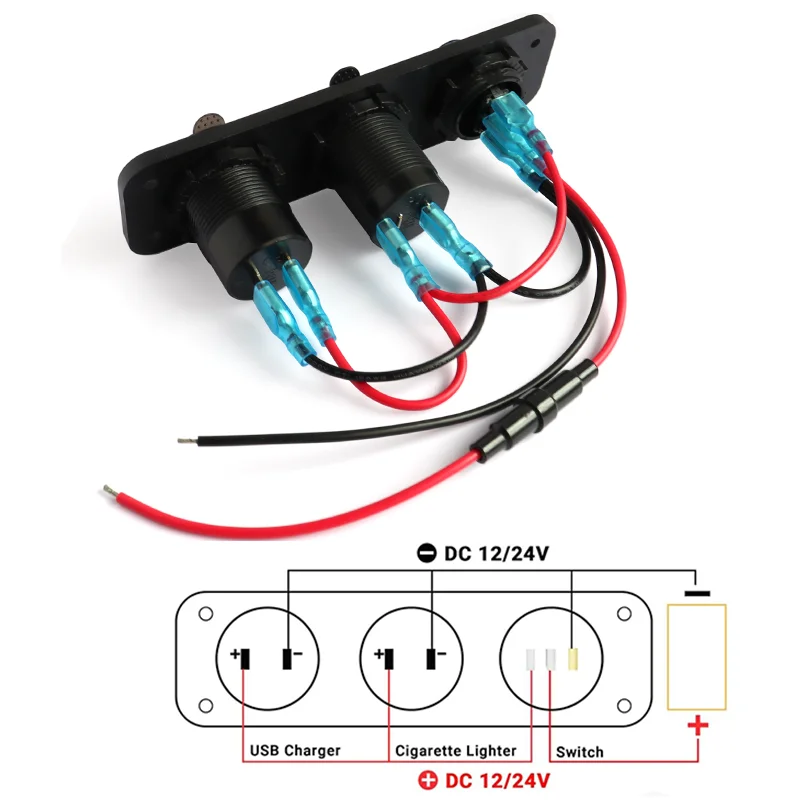 Zigarettenanzünder-Buchse, 12 V, Splitter mit Kippschalter, PD, USB, C, QC3.0, Auto-USB-Ladebuchse, Splitter-Panel mit LED-Voltmeter – Detail 5