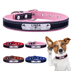 Custom Leather PU Dog Collar Soft Padded Dog Collars Personalized Pet ID Necklace Free Engraved Name Paw For Small Medium Dogs