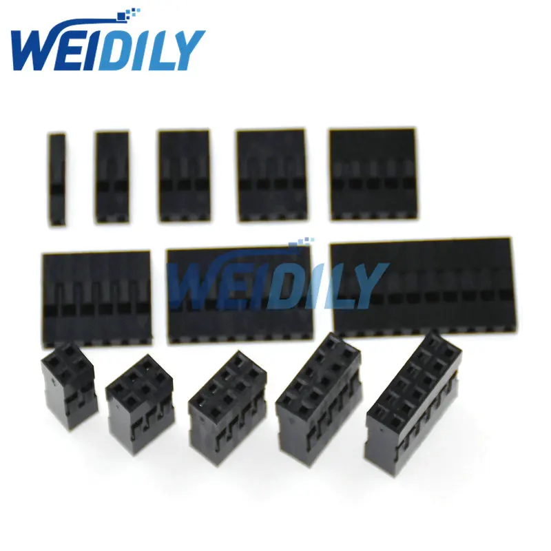 50PCS Dupont Plastic Shell 2.54mm Single /Double Row Dupont Connector 1P/2P/3P/4P/5P/6P/8P/10P 2*2pin 2*3 2*4pin 2*5pin Housing