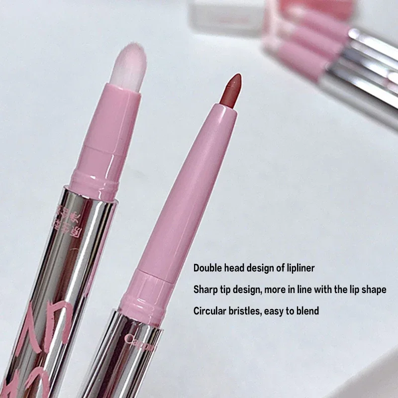 Lip Shadow Liner ปากกา Matte ลิปสติกฐาน Silver Tube กันน้ํา Lasting Lip Contouring Non-stick Cup Lipliner ดินสอพร้อมแปรง