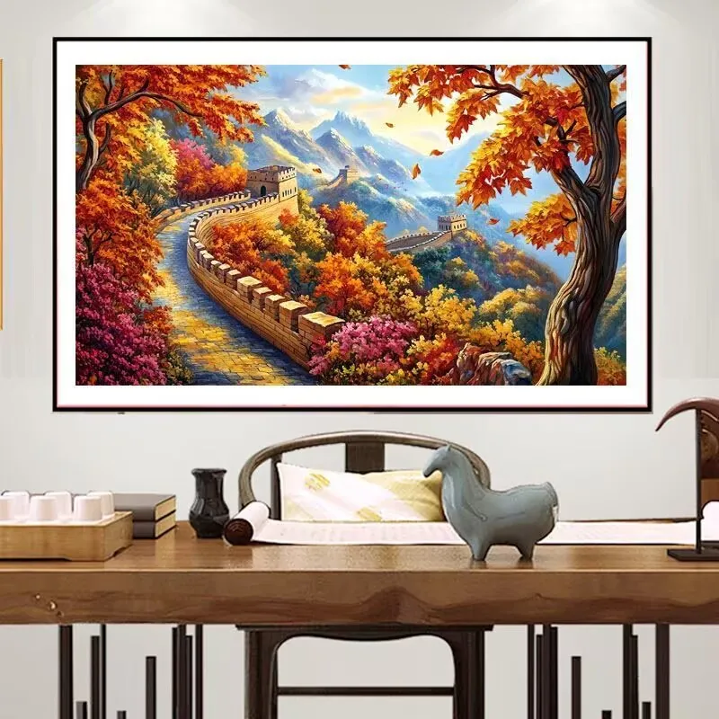 

Autumn The Great Wall 11CT 9CT DIY Cross Stitch Kits Embroidery Cross-stitch Needlework Craft Printed Fabric Decor