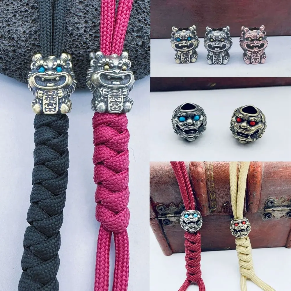

New Handmade Animal Lion Head Bead Charms DIY Jewelry Accessories Brass Paracord Bead Retro Sculpture Bead EDC Outdoor Tool