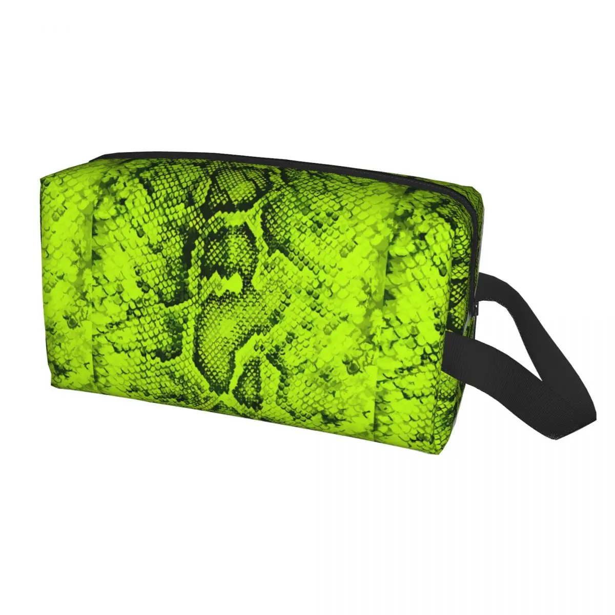 Green Snakeskin Pattern Portable Cosmetic Storage Bag, Travel Cosmetic Bag, Daily Storage Bag for Men and Women