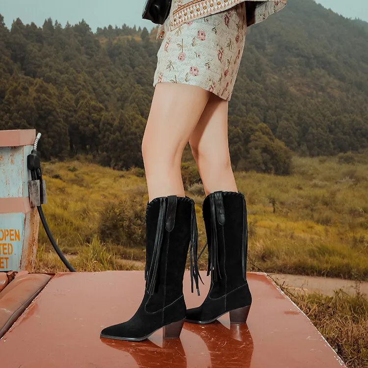 Handmade Genuine Leather Western Cowboy Booties Retro Knee Boots,Fashion winter woman boots,knight boots,Modern boots