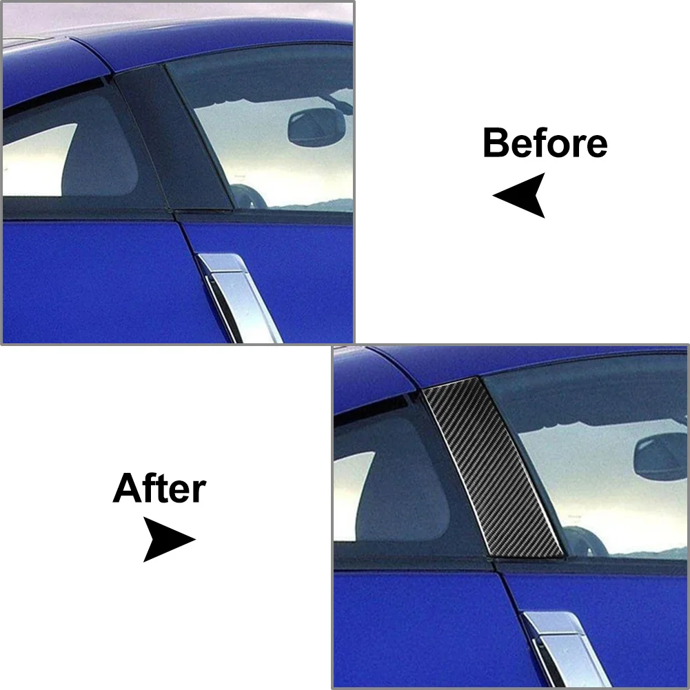 2 Pcs Carbon Fiber Car Exterior Door Window B Pillar Post Cover Trim For Nissan 350Z Z33 2003 2004 2005 2006 2007 2008 2009