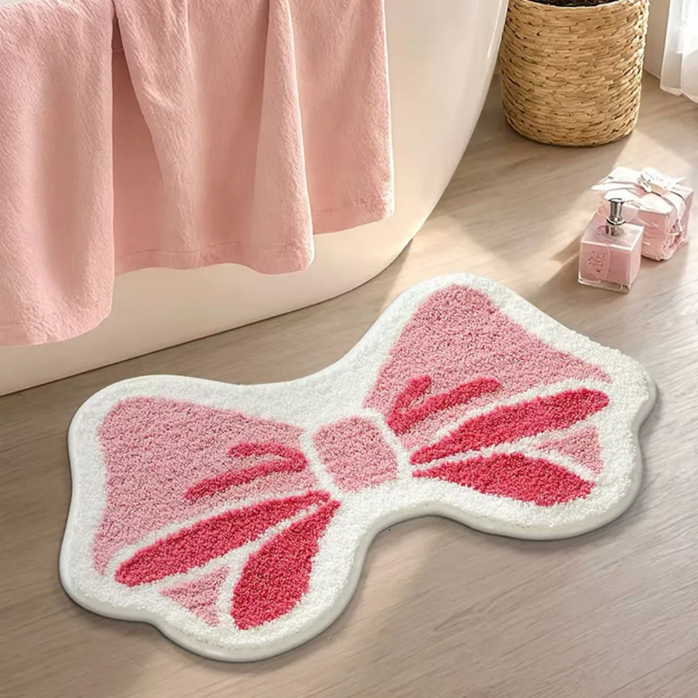 VIKAMA Niedlicher, lustiger Badezimmerteppich mit Engelsflügeln, rosa Liebeswellenrand-Design, Badezimmer, Schlafzimmer, Eingangsbereich, Teppich, Ins-Stil, Heimdekoration