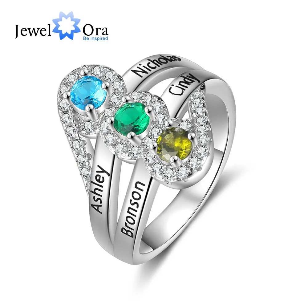 

Personalized 4 Name Ring with Family Birthstone Custom Name Wedding Promise Ring Anniversary Valentines Day Gifts for Her