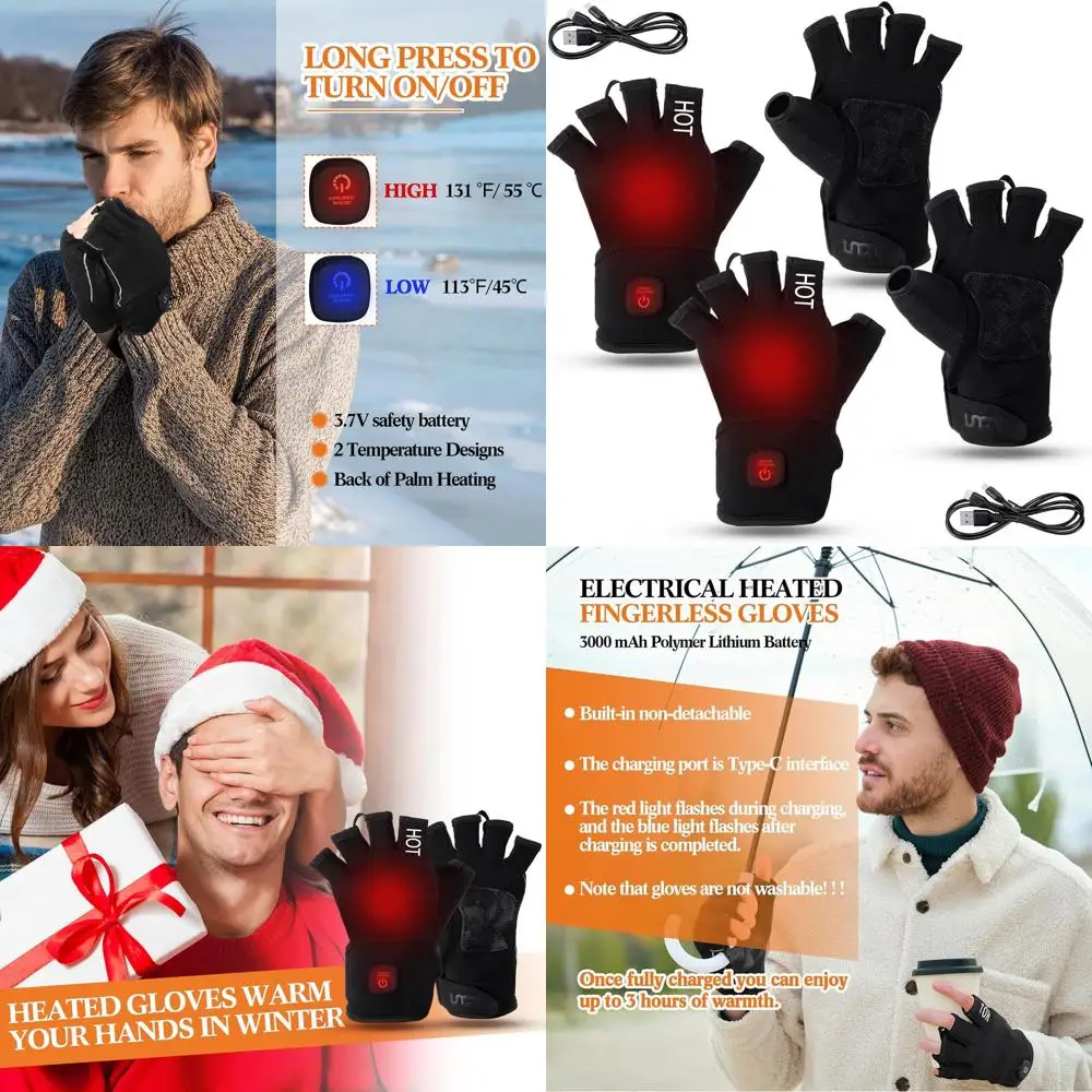 

2 Pairs Heated Fingerless Gloves for Women Men USB Rechargeable Electric Writing Gloves 2 Adjustable Temperature Heating Touchsc