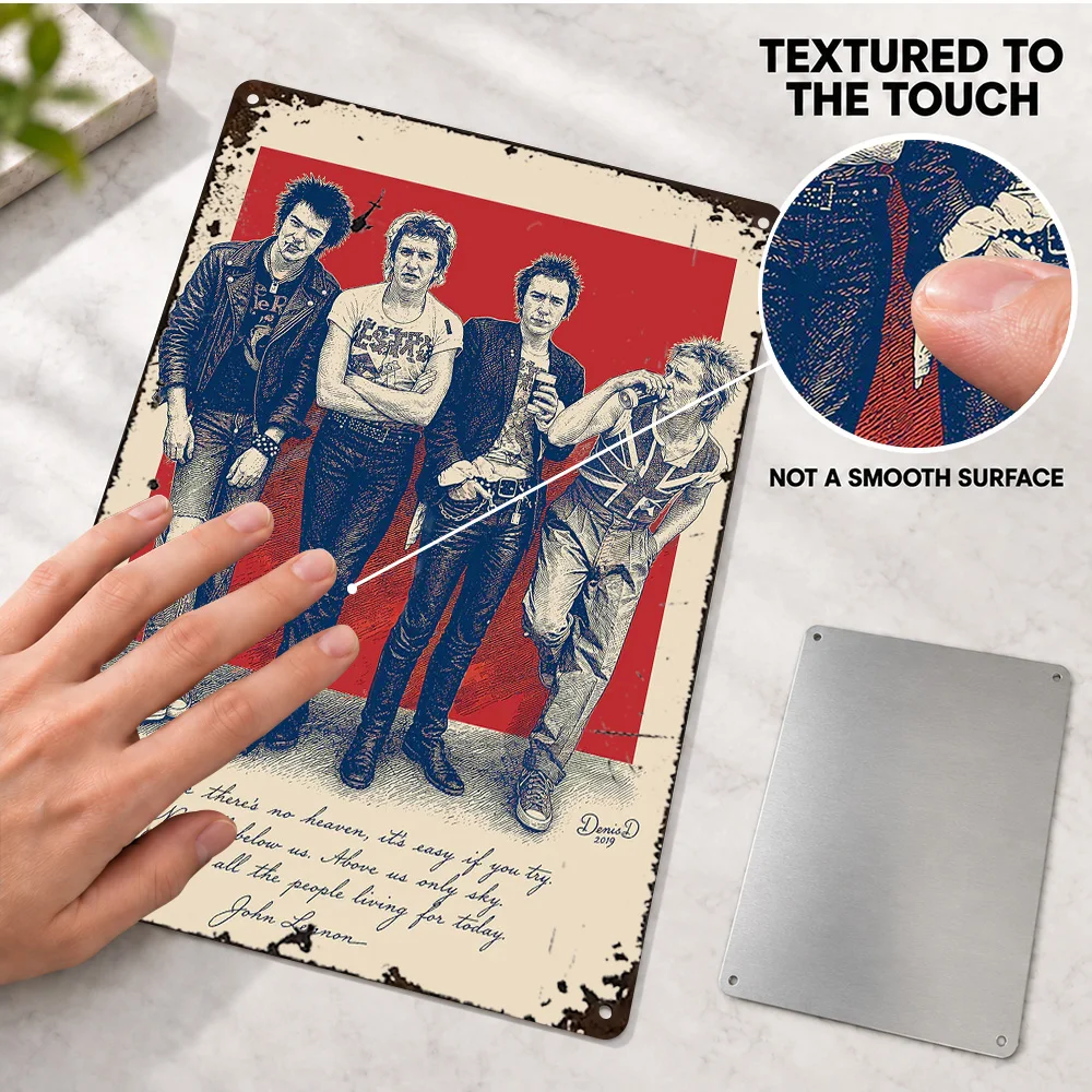 The Sex Pistols With John Lennon Quote Aluminum Poster Personalized Metal Sign Vintage Illustration Wall Art For Listening Room