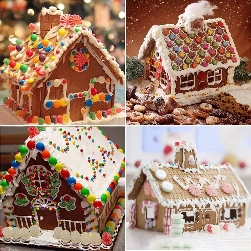 10pcs Gingerbread House Cookie Cutter Set Stainless Steel 3D Christmas House Fondant Biscuit Chocolate Mould Baking Accessories