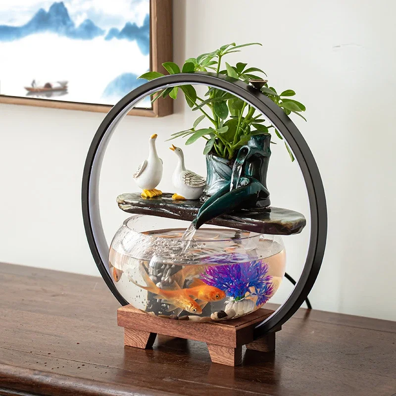 

Desktop round Lucky Glass Fish Tank Circular Ecology Aquarium Chinese Style Opening Ceremony