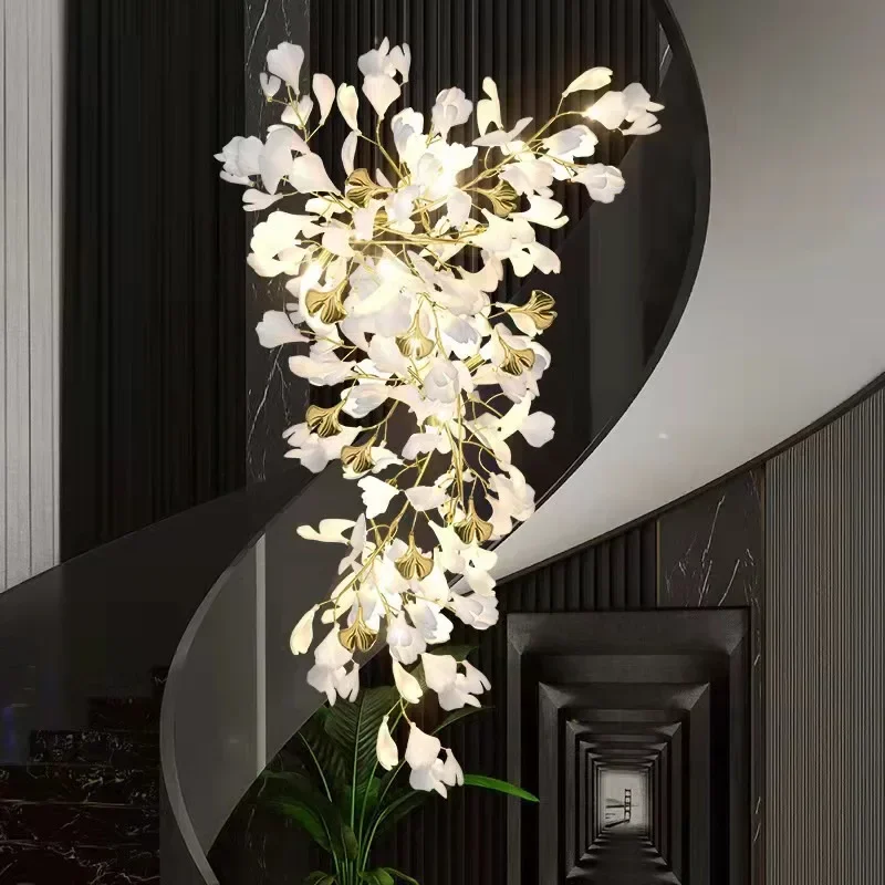 

Ginkgo Branch Leaves Pendant Light Luxury Ceramic Chandelier for living Dining room Hotel lobby stairwell ceiling decoration