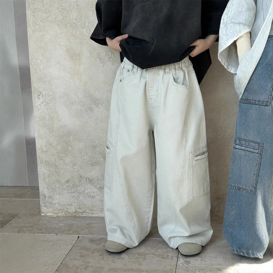 

2025 Autumn New Children's Loose Straight Casual Pants Versatile Washed Cotton Fashion Trousers
