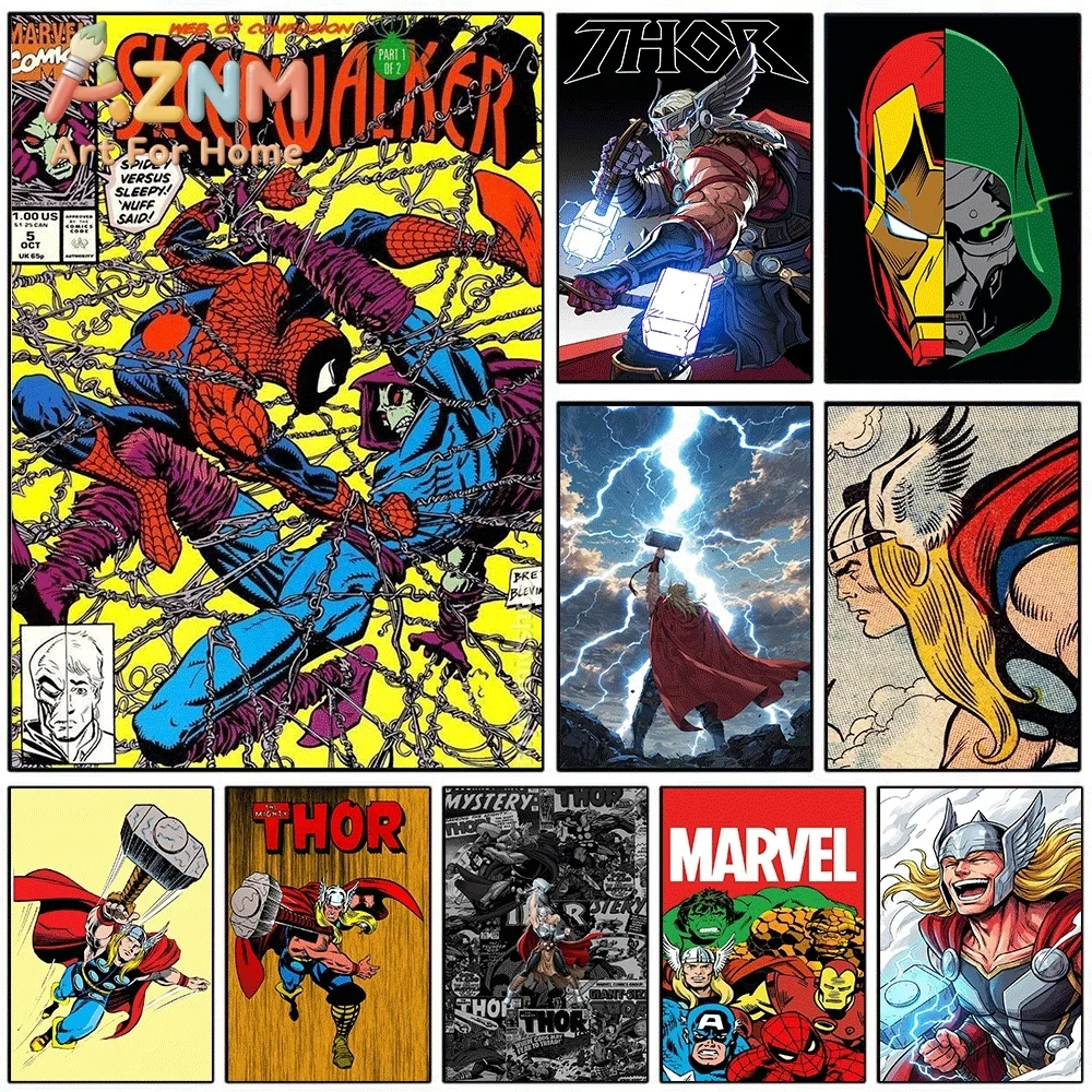 Spider Man Thor Doctor Doom Vintage Comic Canvas Wall Art Unframed Single Canvas Print Superhero Poster Home Bedroom Living Ro
