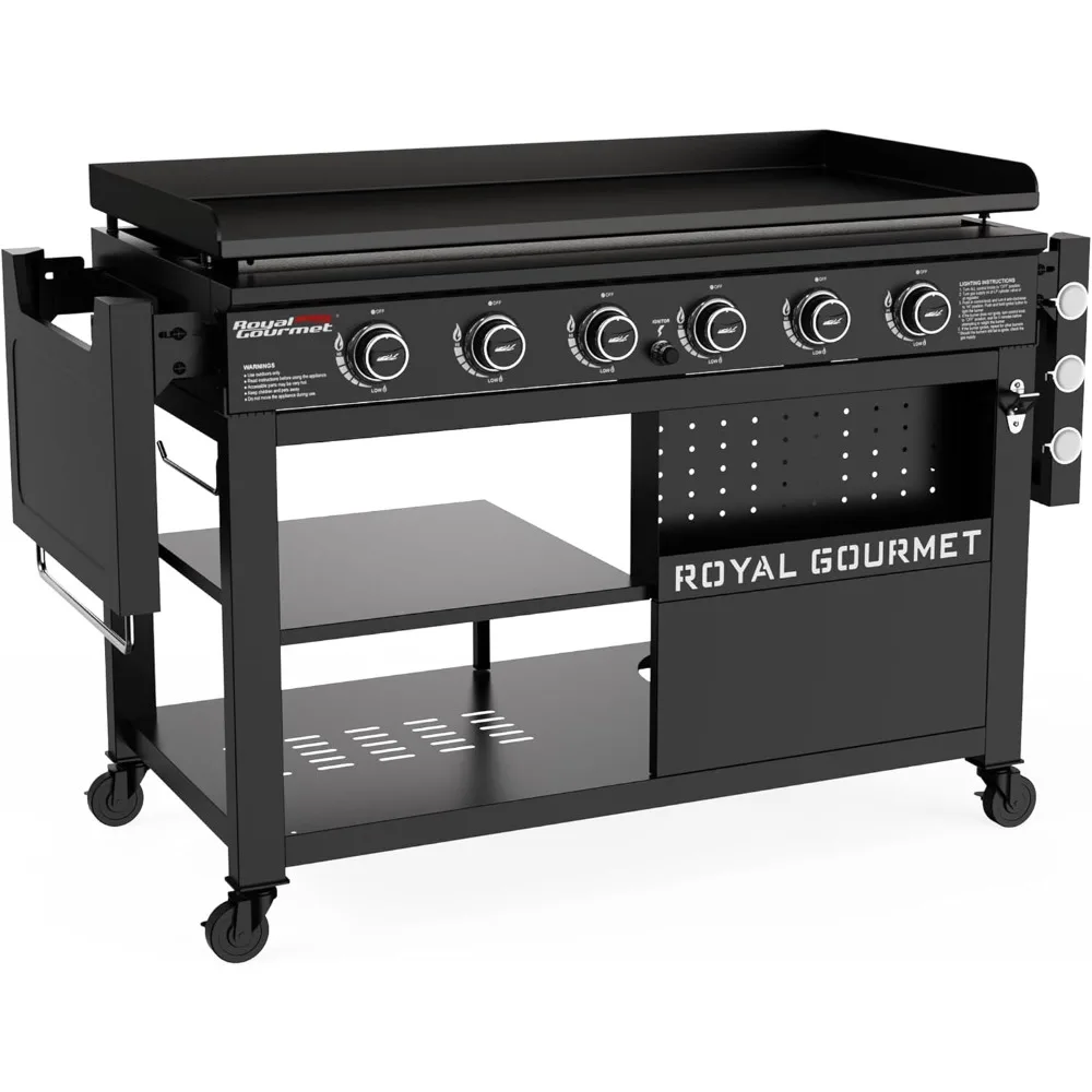 

6 Burner Propane Gas Griddle by Royal Gourmet GB6000, 44-Inch Flat Top Grill with Folding Side Tables and Double-Layer Bottom Sh