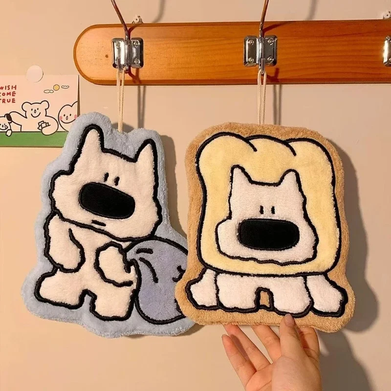 Cute Puppy Design Hand Towel Super Absorbent Thick Coral Velvet Hanging Type for Kitchen Bathroom Use Dress Accessories