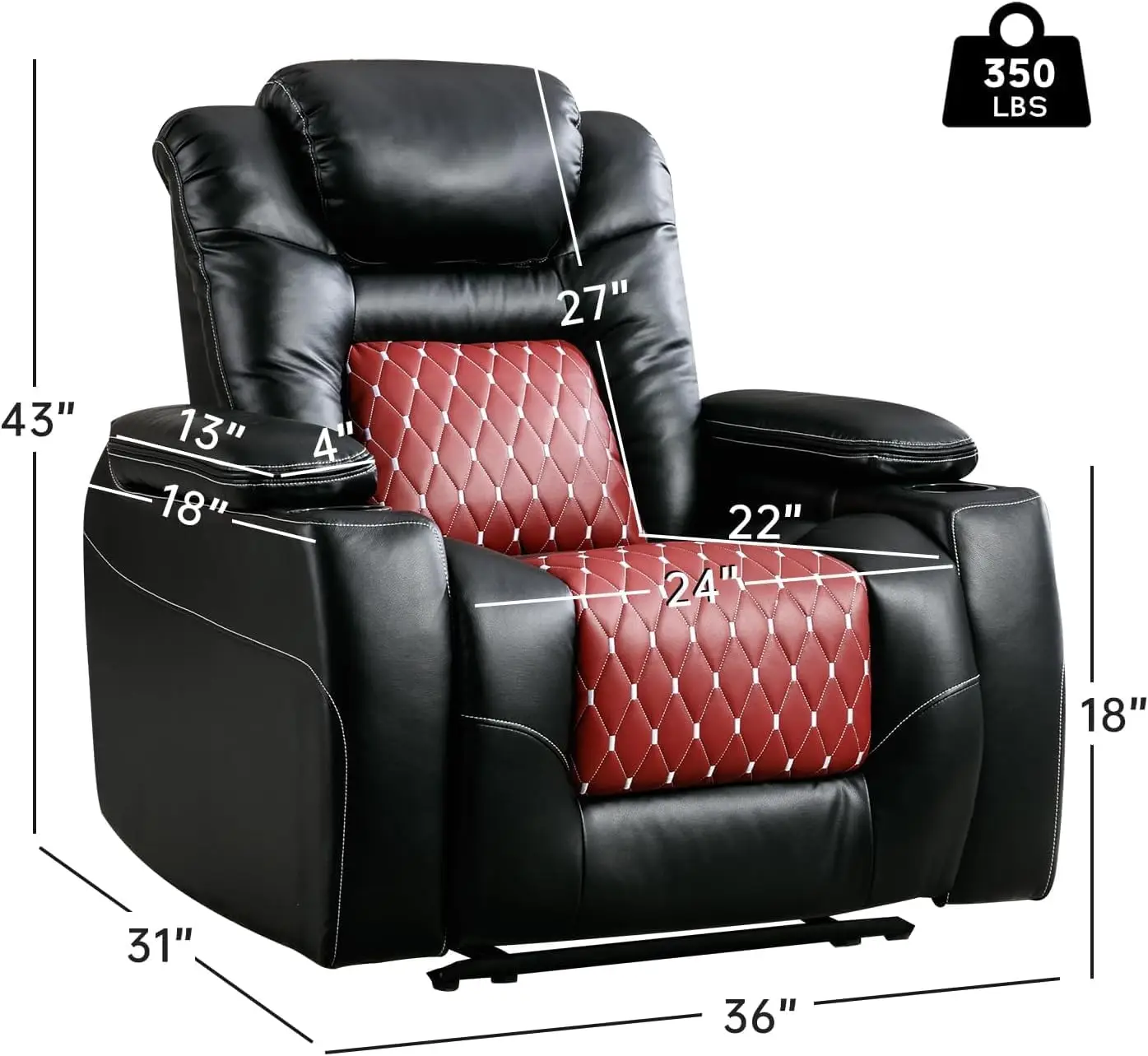 Power Recliner Chair with Adjustable Headrest Set of 3 Faux Leather Home Theater Seating Overstuffed Reclining Furniture