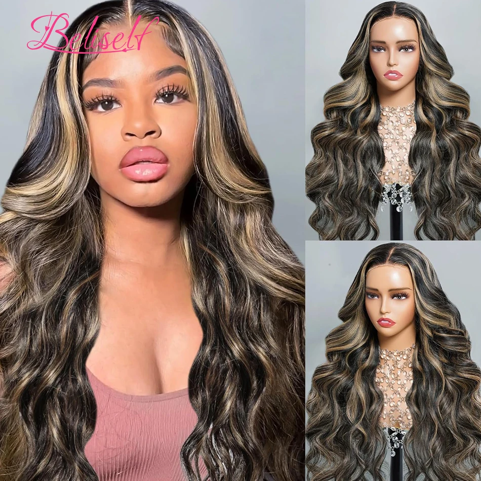 13x6 HD Lace Frontal Wig 1b 27 Highlight Wig Human Hair Body Wave 13x6 HD Lace Wigs for Women Pre Plucked 5x5 Lace Closure Wig