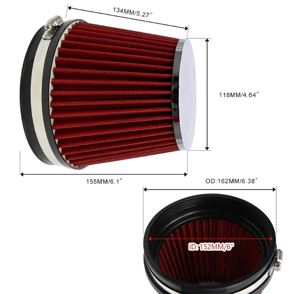 1pcs Intake Air Filter 6 Inch 155mm 265mm Short Long High Flow Racing Performance Cone Airfilter for KN Car Accessories