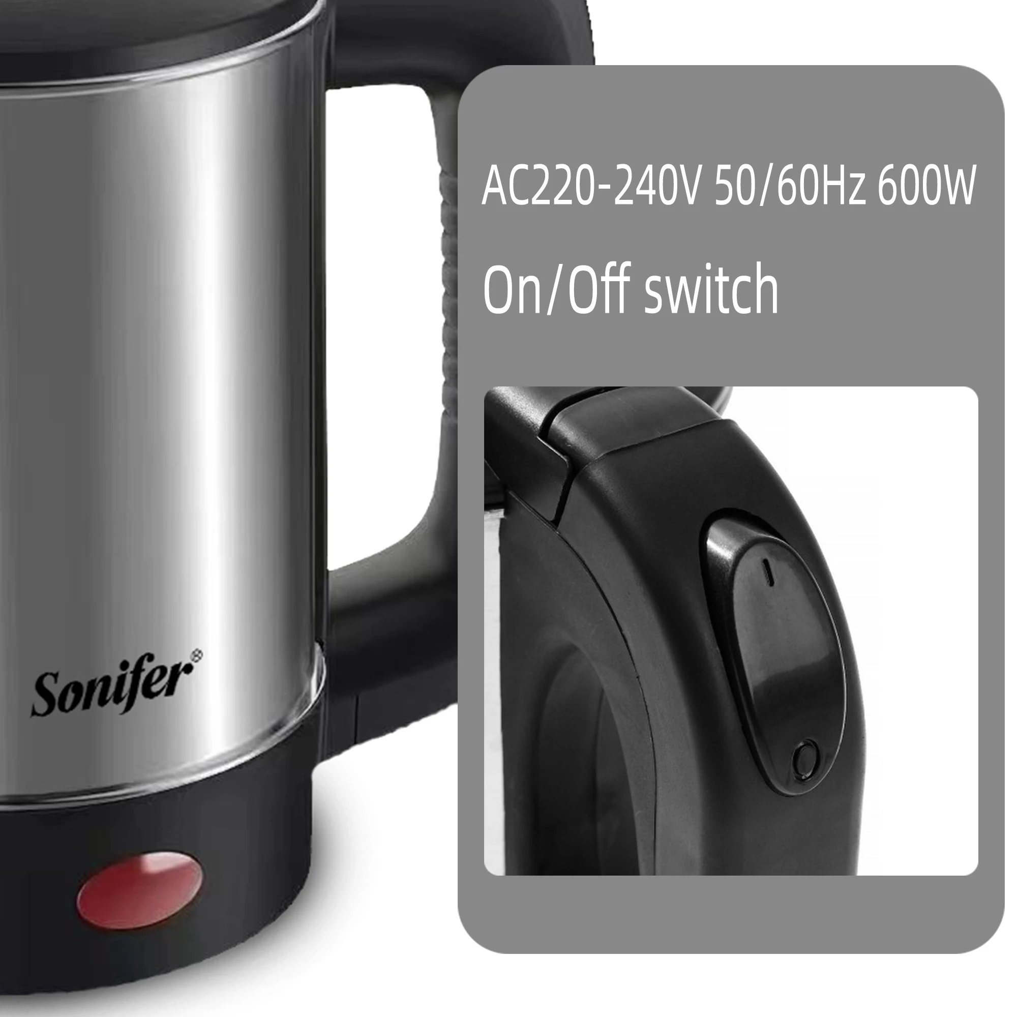 0.5L Mini bollitore elettrico tè caffè in acciaio inox 600W portatile bollitore da viaggio pentola per Hotel Family Trip Sonifer