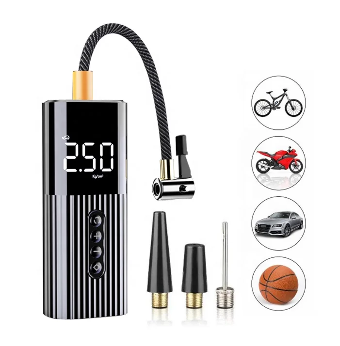 mini portable digital wired car tyre inflatable pump 60w 12v LED flash light car air pump compressor for car motorcycle bicycle