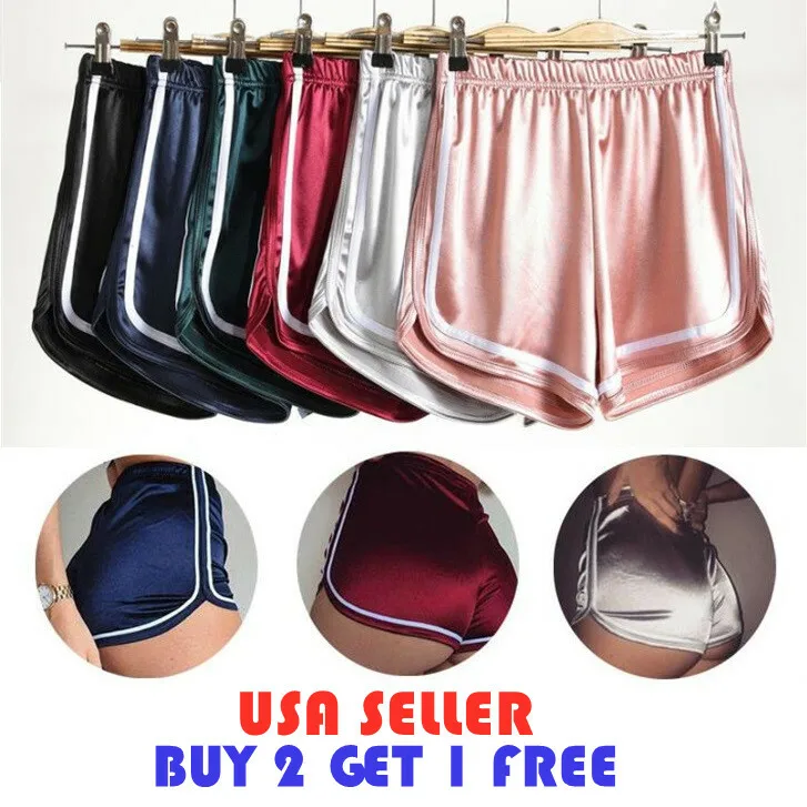 

Шелковые женские спортивные шорты с высокой талией для йоги, тренажерного зала, леди для бега, лето