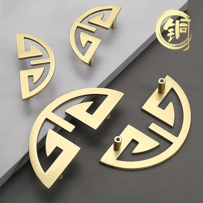 New Chinese Style Brass Drawer Handle Light Luxury Cabinet Door Knob High End Gold Wardrobe Shoe Cupboard Pull Hardware