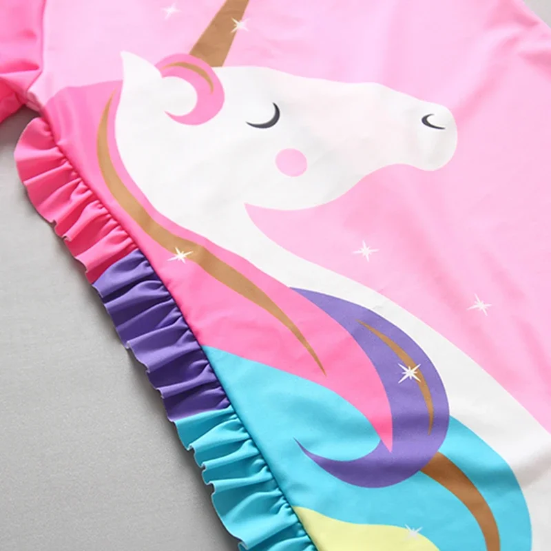 Baby Girl Swimsuit Long Sleeve Unicorn Girls Swimwear One Piece UPF50 Anti UV Sun Protection Beach Clothes Children Bathing Suit