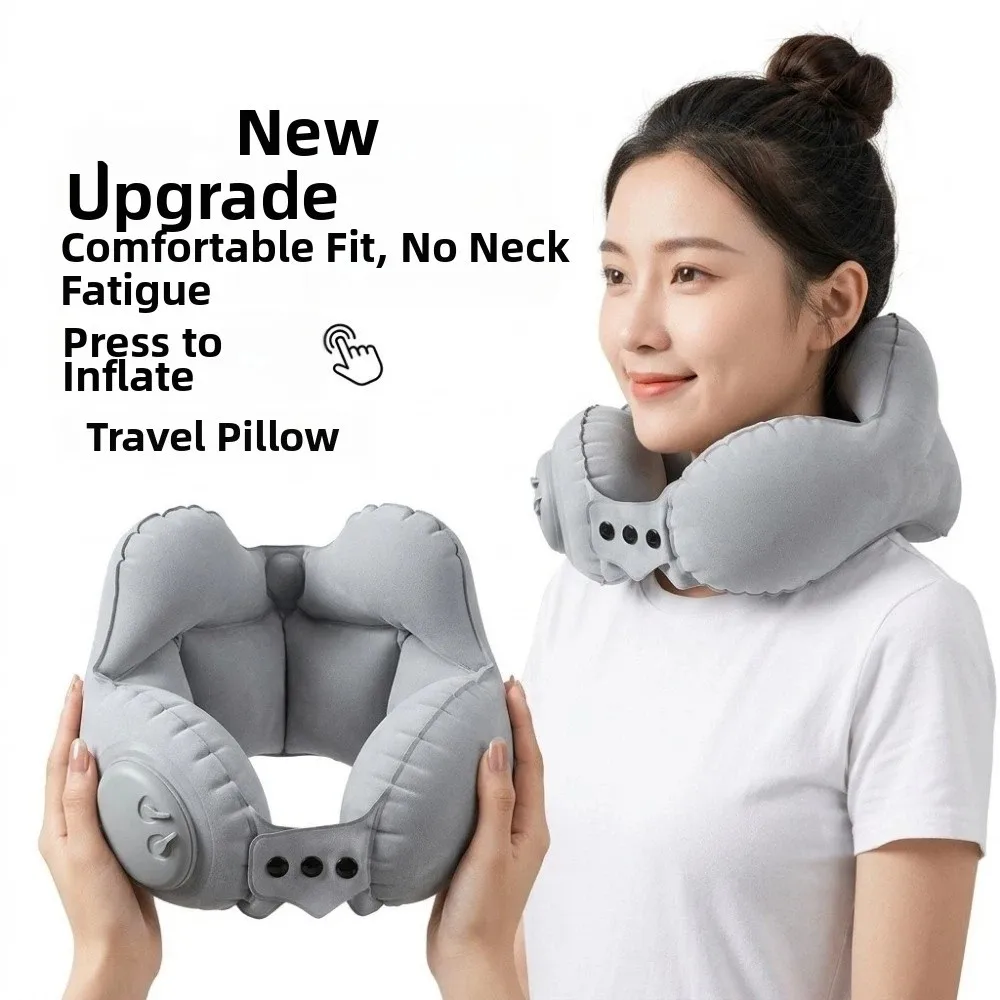 Compact Portable Inflatable Neck Pillow Adjustable Soft Travel Pillow Foldable Inflat Airplane Pillow Napping