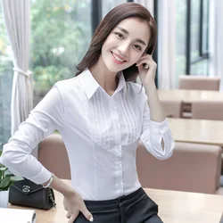 Versión coreana de camisa blanca para mujer, blusa Formal de manga larga, ajustada, para otoño