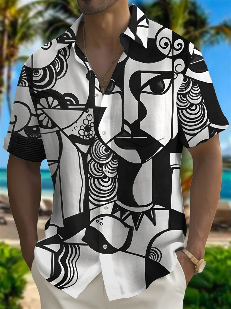 Men's casual loose short sleeved shirt 3D printed art men's button top 2024 shirt Hawaiian shirt daily street play